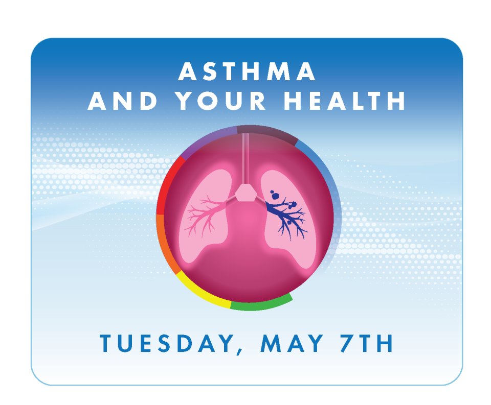 Logo for Tuesday of AQAW 2024. The theme “Asthma and Your Health” is depicted by a set of lungs.