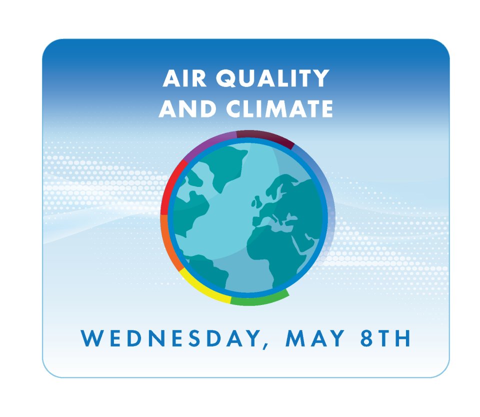Logo for Wednesday of AQAW 2024. The theme “Air Quality and Climate” is depicted with an image of the Earth 