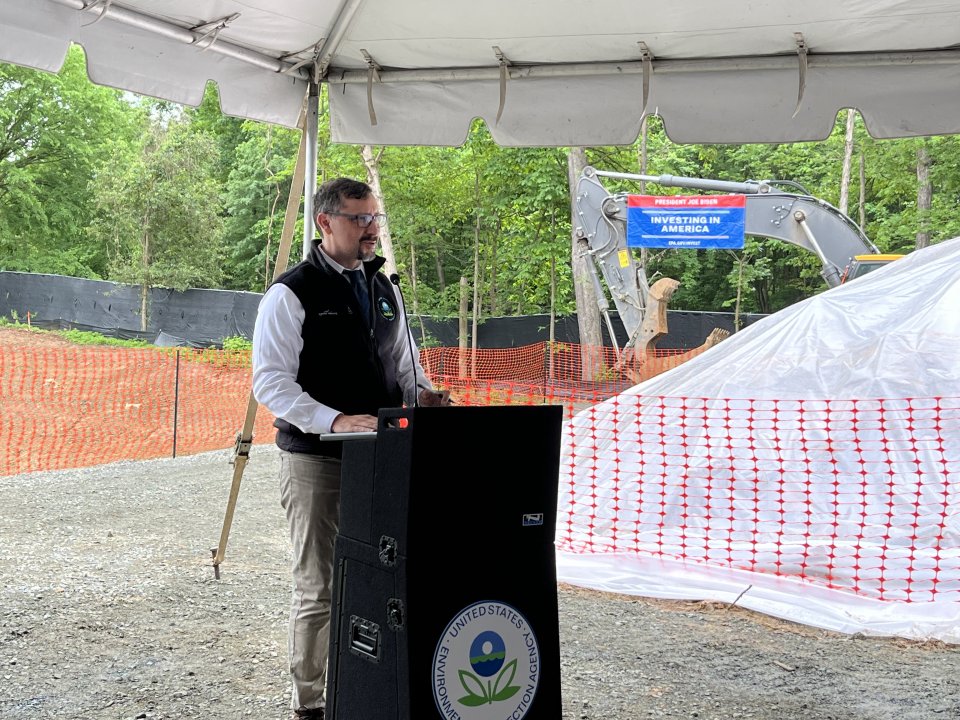 EPA Mid-Atlantic Regional Administrator Adam Ortiz speaking at a podium.