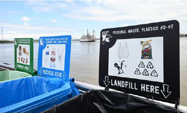 Recycle bins at a festival in New Orleans