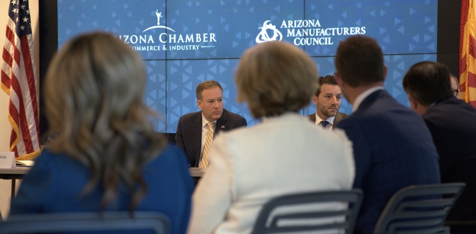 EPA Administrator Zeldin, sitting at a table, delivers remarks at a roundtable hosted by the Arizona Chamber of Commerce and Industry, March 19, 2025. 