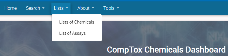 Chemical Lists Dropdown Menu