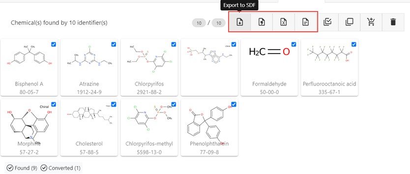 Results of chemical identifier search