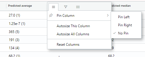 ☰ menu the first tab allows you to pin the current column to the left or right side of the table.
