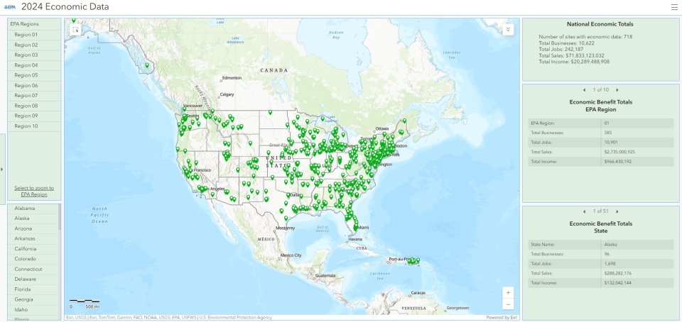 A screenshot of a map of the US with site points shown on it.