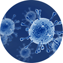 blue-colored round illustration of a conceptual virus