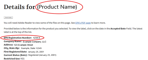 Product Name EPA Registration Number Sample