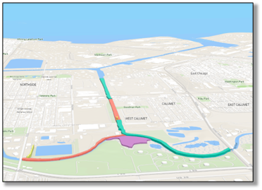 Concept drawing depicting the Junction Reaches project footprint running north to south.