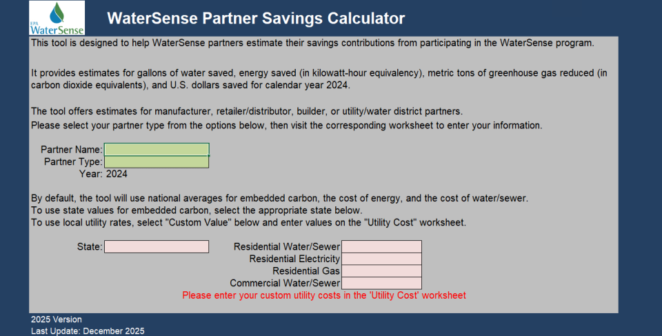 Screenshot of the first page of the Partner Savings Calculator