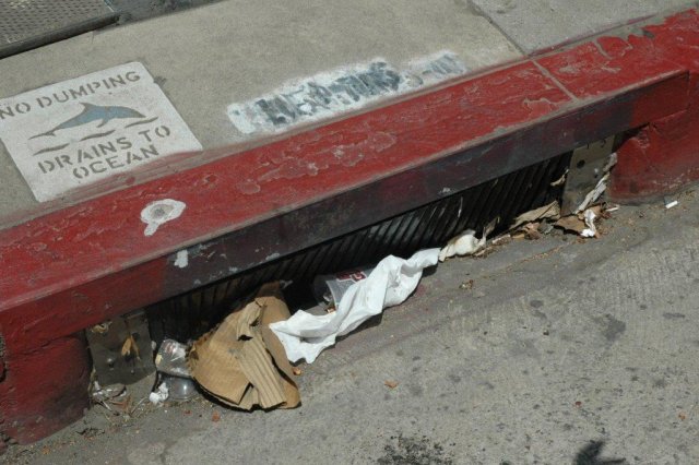 Trash at a storm drain