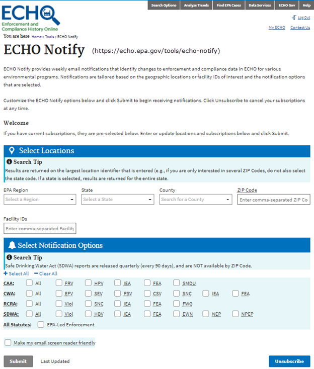 ECHO Notify screen capture