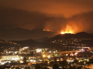 Active fire near buildings