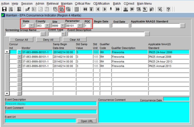 screenshot showing an example of querying some samples marked for concurrence in AQS