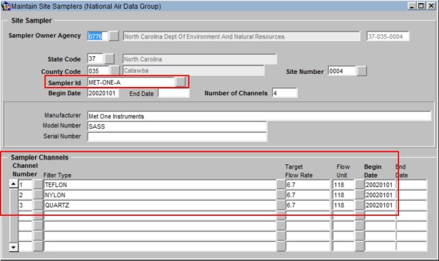 screenshot of an example sampler queried in AQS