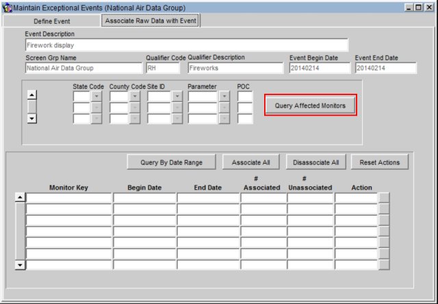 screenshot highlighting the query affected monitors button in AQS