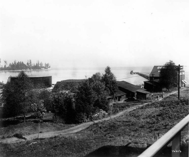 Historic photo of the Pacific Creosoting Company in Eagle Harbor.