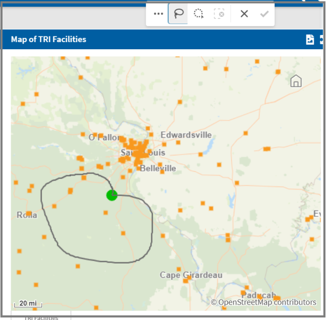 Screenshot of EasyRSEI dashboard locations page lasso tool selection