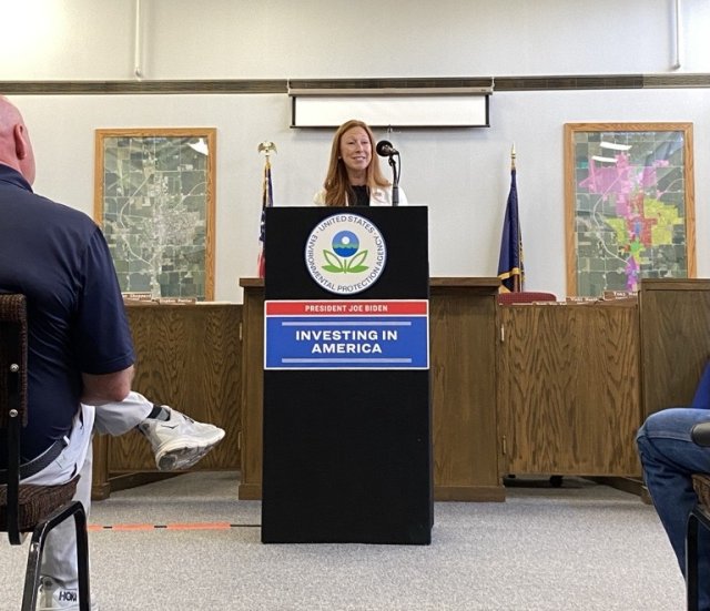 Photo of Meg McCollister at Superfund funding event in York, Nebraska