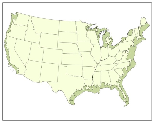 Map identifying the coastal watersheds of the conterminous U.S.