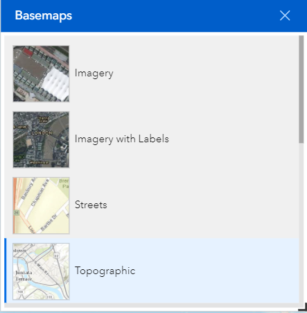 Screenshot shows the available basemap types that can be chosen.