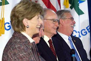 Christine Todd Whitman, Russell E. Train, William Ruckelshaus, Stephen L. Johnson  (from left to right) at the 35th anniversary celebration.