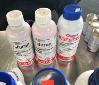 Bottles of illegal pesticides smuggled into the U.S. from Mexico