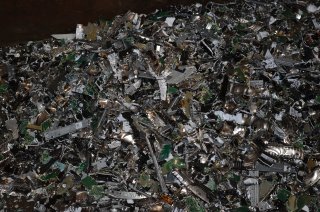 Closeup of recycled metals and electronics.