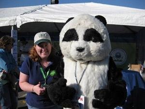 Dr. Gwinn with the EPA’s Cincinnati Research Facility Mascot Pandy Pollution at a science festival 