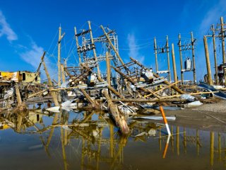 Downed powerlines along the Louisiana coast