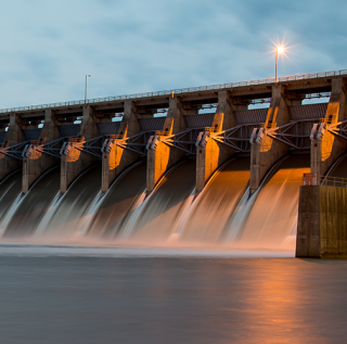 A large dam in the twilight