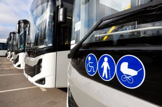 view of bus with a handicap symbol on it