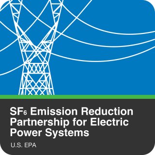 Logo of the Electric Power Systems Partnership at US EPA showing blue background with artistic rendering of white high voltage power lines