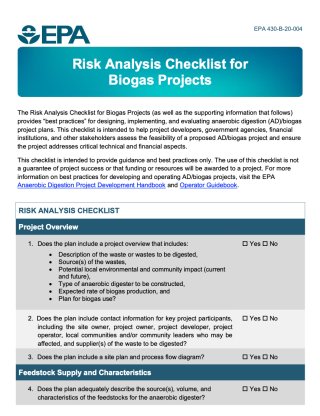 Risk Analysis Checklist for Preparing Biogas Project Plans