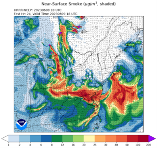 Wildfire smoke crossing the US from Canada Image credit: National Weather Service