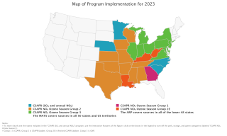 Map showing states involved in EPA emissions trading programs