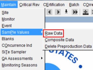 screenshot of where to access the Raw Data form in AQS