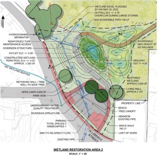 Schematic design of Lily Pond Park restoration, phase 1. Photo credit: Nantucket Land Bank