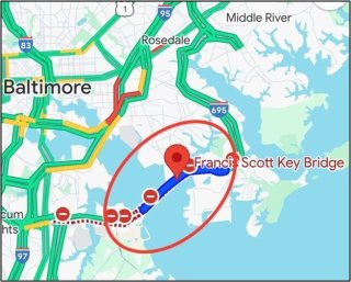 Map of Baltimore and Francis Scott Key Bridge