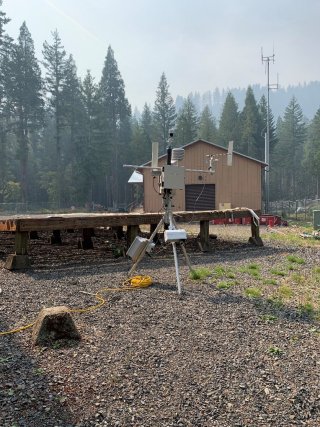 Temporary air quality monitoring site at McKenzie Bridge, OR. Photo by Amara Holder.