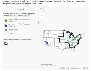 Changes in 1997 Annual PM2.5 NAAQS Nonattainment Areas in CSAPR States, 2001-2003 (Original Designations) versus 2020-2022