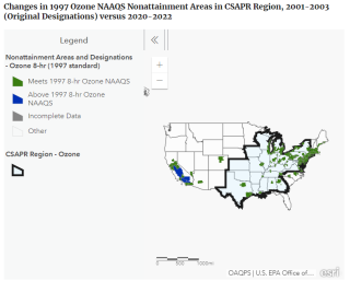 Changes in 1997 Ozone NAAQS Nonattainment Areas in CSAPR Region, 2001-2003 (Original Designations) versus 2020-2022