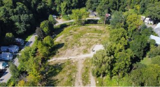 Aerial image of the floodplain alongside the Whetstone Brook at 250 Birge Street (photo credit: Vermont River Conservancy)