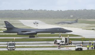 U.S. Air Force bomber approaches runway in preparation for take off