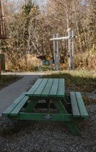 A picnic table that was one of the first created using Grizzly Wood, and later donated to a local recycling facility.