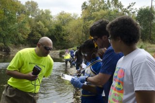 Volunteers helping monitor their local river