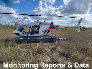 Helicopter on the ground with man standing. Monitoring Reports & Data