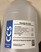 Container of CCS disinfectant, an unapproved pesticide, which falsely claimed to kill “Covid 19 & Seasonal Flu”