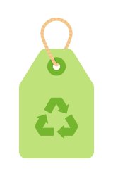 This is a drawing of a product tag with a recycling symbol on it - three chasing arrow