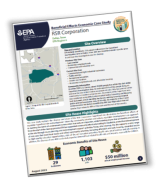 Page of text with blocks of color, icons and a simple map.