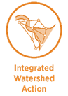 orange circle with network symbol overtop river delta and the words below saying Integrated Watershed Actoin